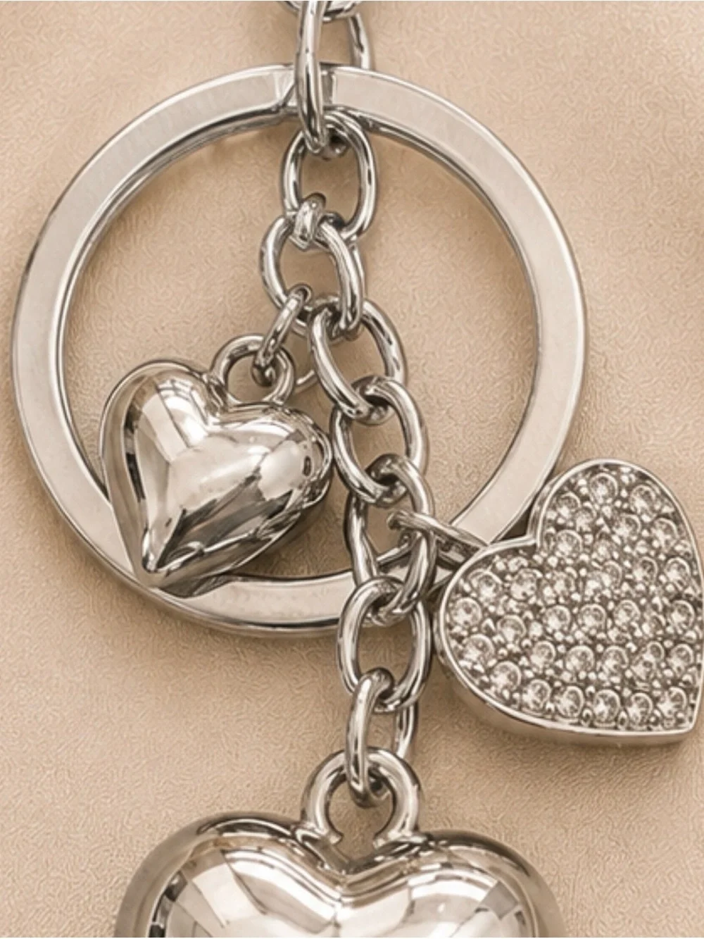 Silver Tone Heart Bag Charm Keychain Rhinestone Puffy Heart Purse Accessory NWT